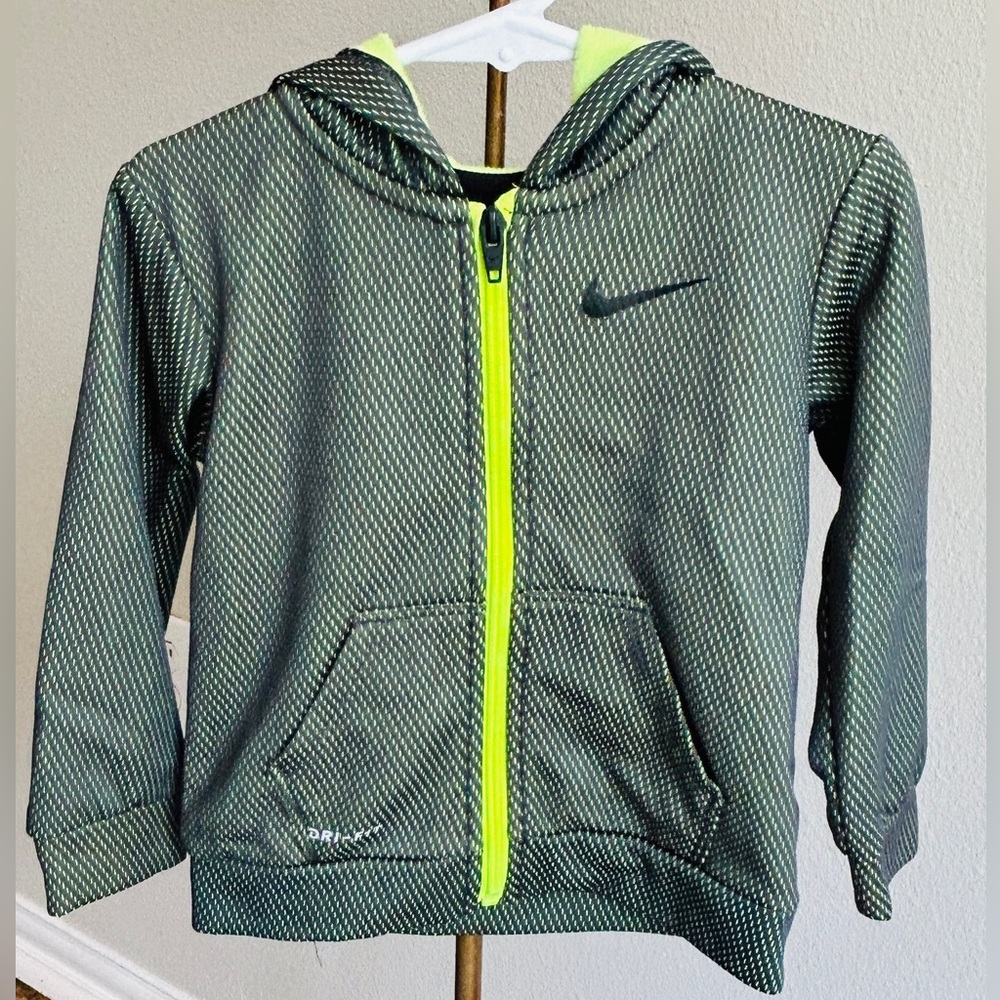Nike Dri Fit Toddler Zip Hoodie Gray Neon Green Size 24M Athletic Jacket